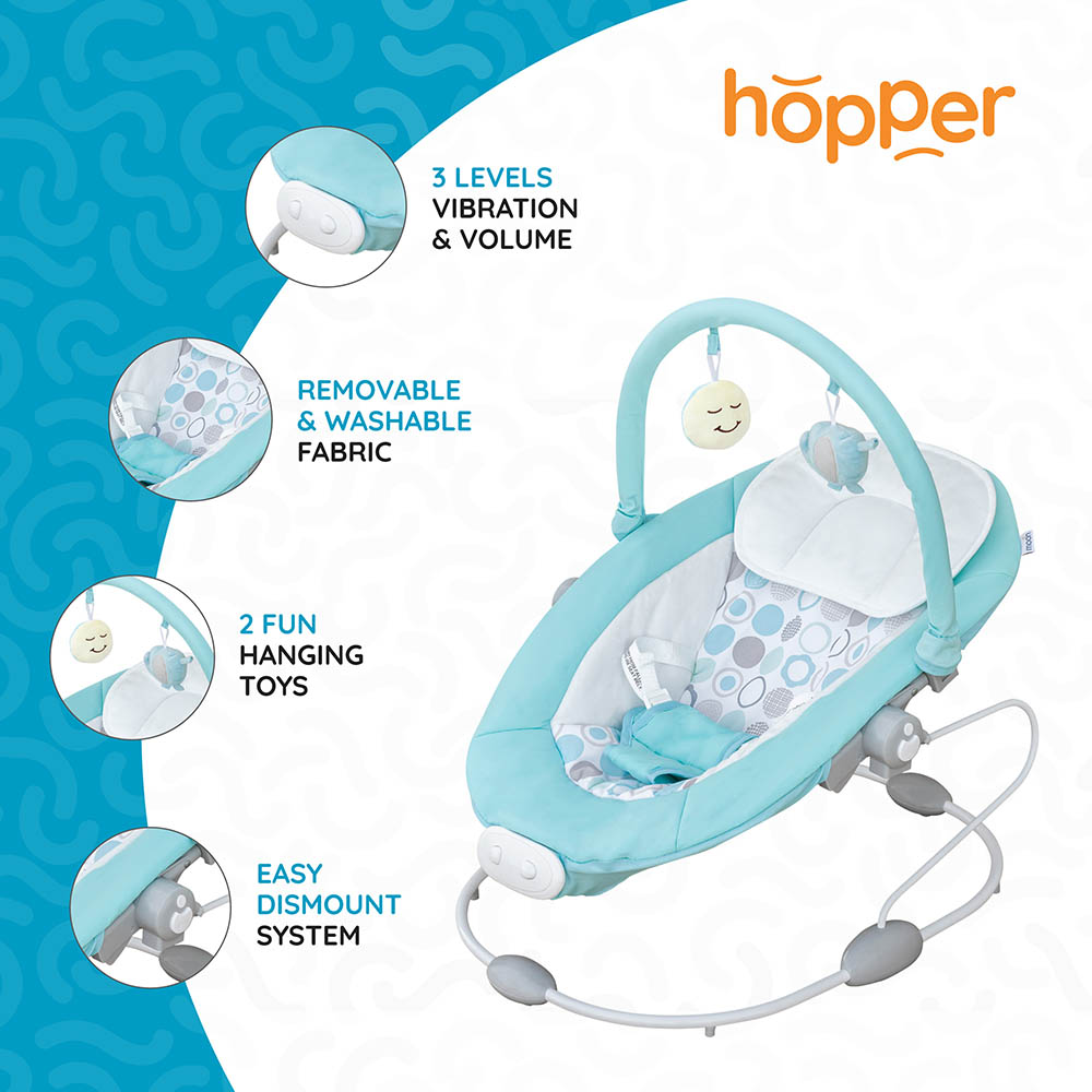 MOON - Hopper Baby Bouncer Portable Soothing Seat With Vibration, 3 Months Above - Blue