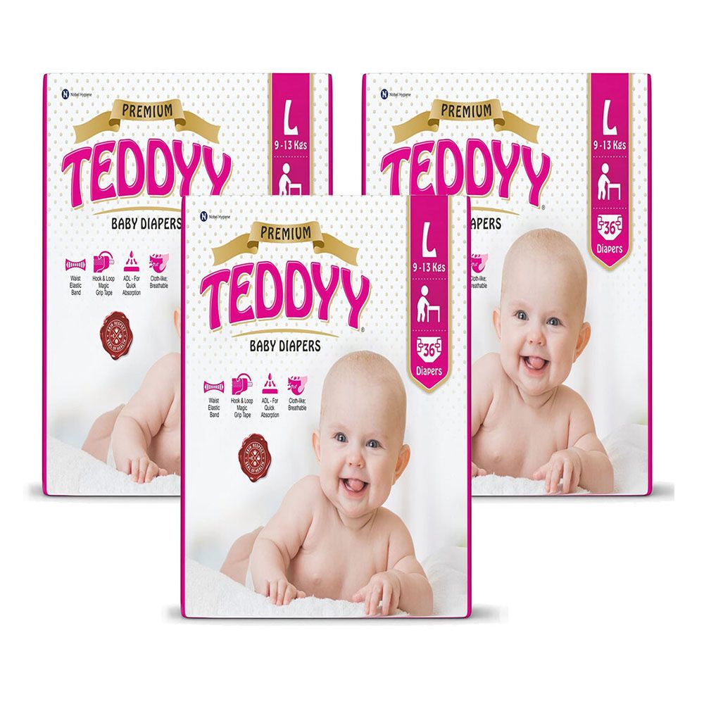 Teddyy Premium Baby Diapers Pans Large 36 Counts Pack Of 3