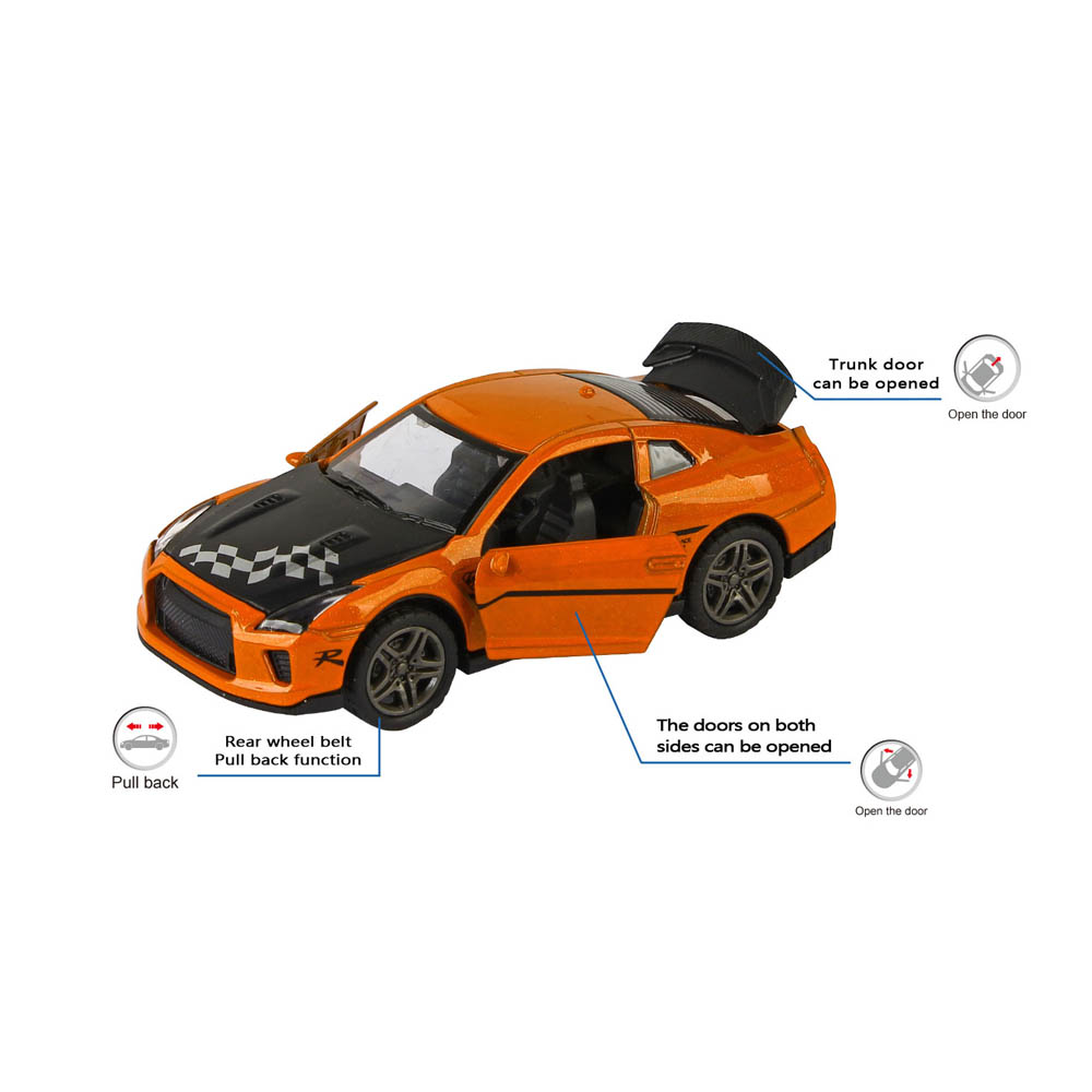 Tian Du - 1:32 Nissan Gtr Alloy Pull Back Car Can Open the Door Assorted 1Pc