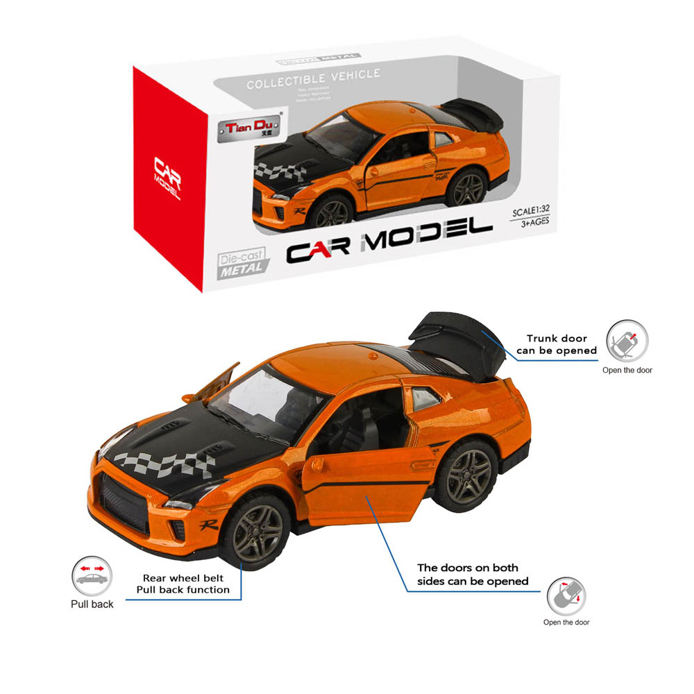 Tian Du - 1:32 Nissan Gtr Alloy Pull Back Car Can Open the Door Assorted 1Pc