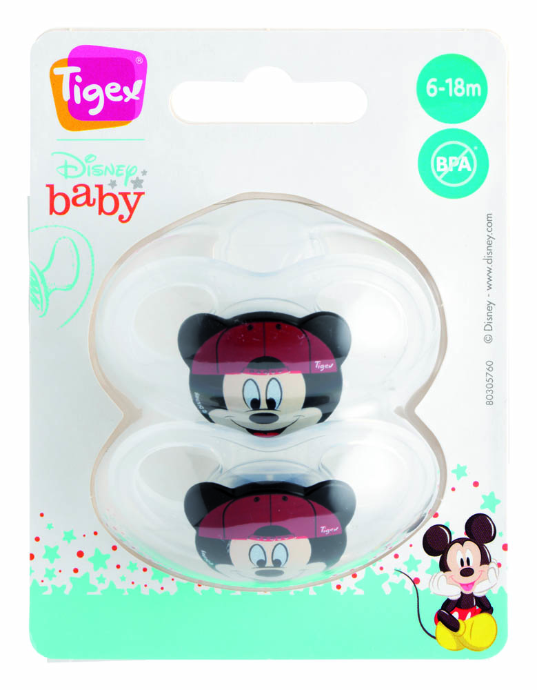Tigex - 2 Silicone Pacifiers Soft Touch Friends +6M Mickey