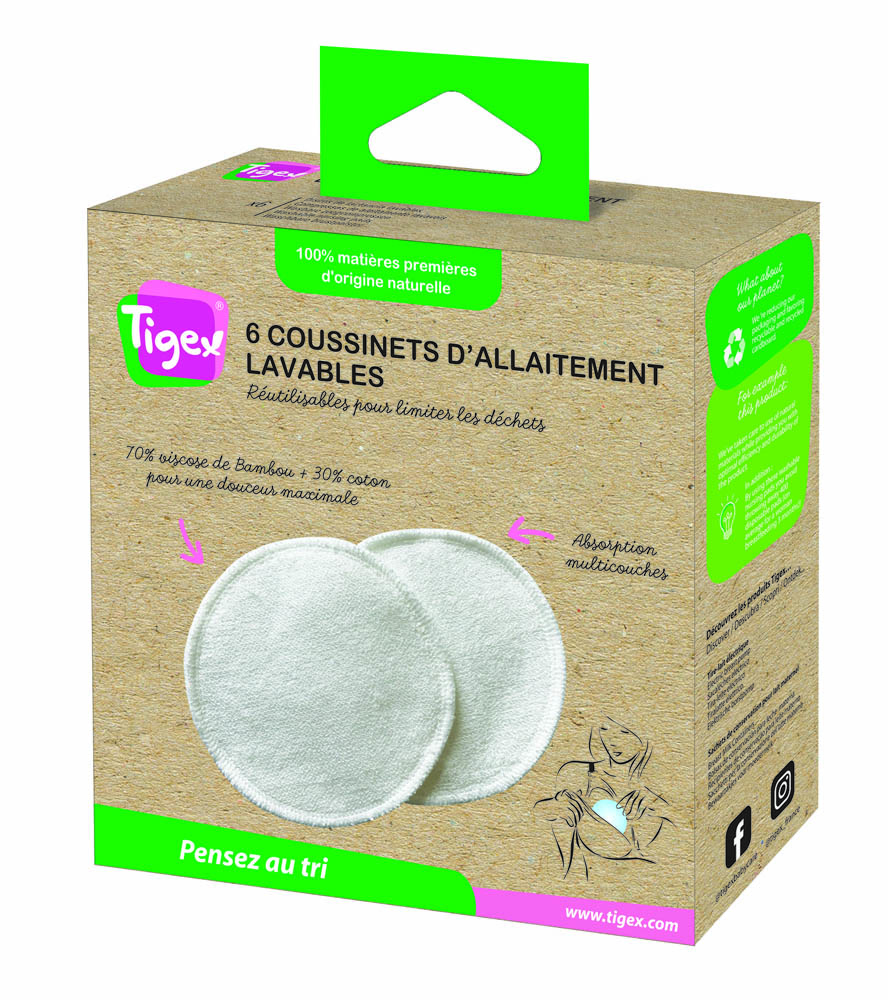 Tigex - 6 Washable Breast Pads In Bamboo Viscose