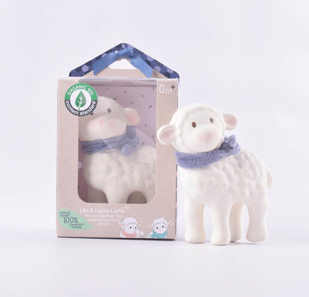 Tikiri - Lila & Lucas Lamb Collection Lucas Rubber Toy Blue