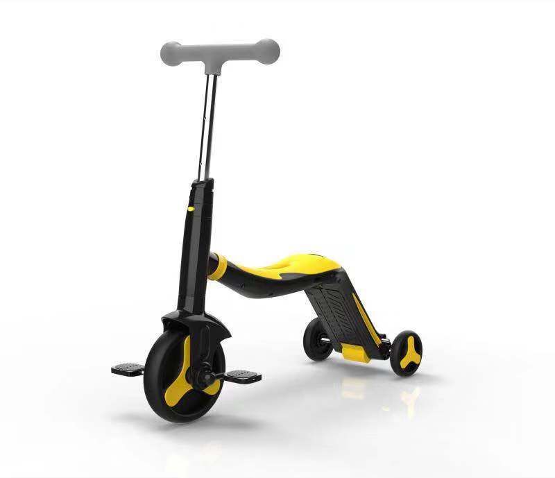 Megastar - 3 in 1 Kids Multifun kick Scootrike with pedal - Yellow