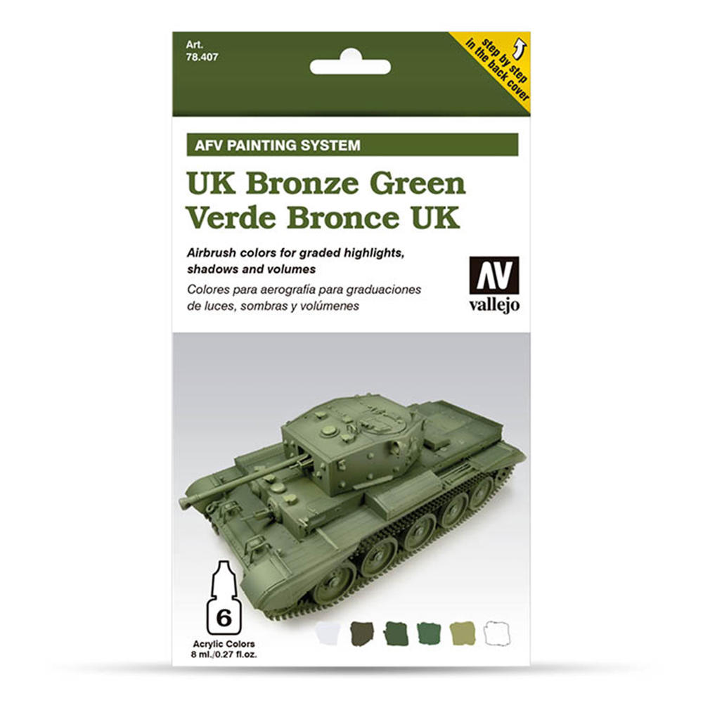 Vallejo - 78.407 AFV Armour Painting System Set: UK Bronze Green 6x8ml Set