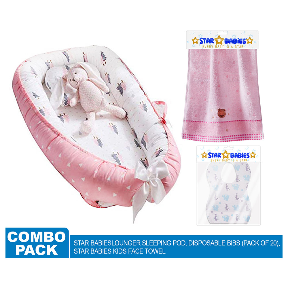 Star Babies Sleeping Pod Bed, Face Towels & Disposable Bibs