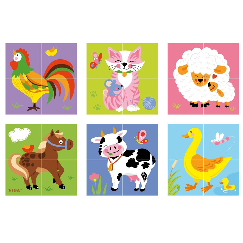 Viga - 6-side Cube Puzzle - Farm Animals (4pcs)