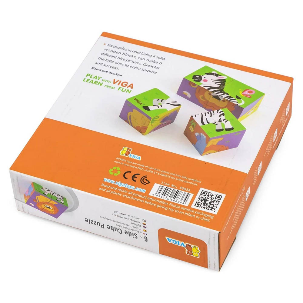 Viga - 6-side Cube Puzzle - Farm Animals (4pcs)