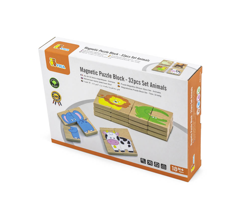 Viga - Magnetic Puzzle Block Set - Animals