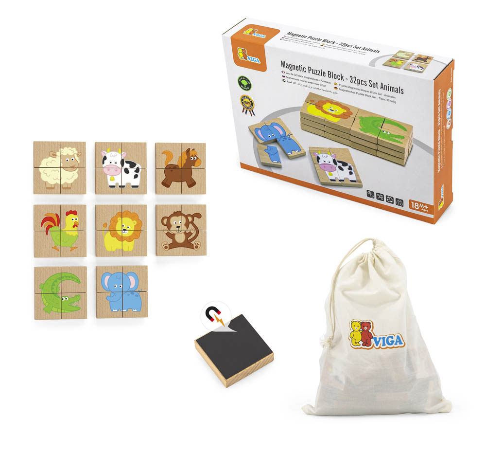 Viga - Magnetic Puzzle Block Set - Animals