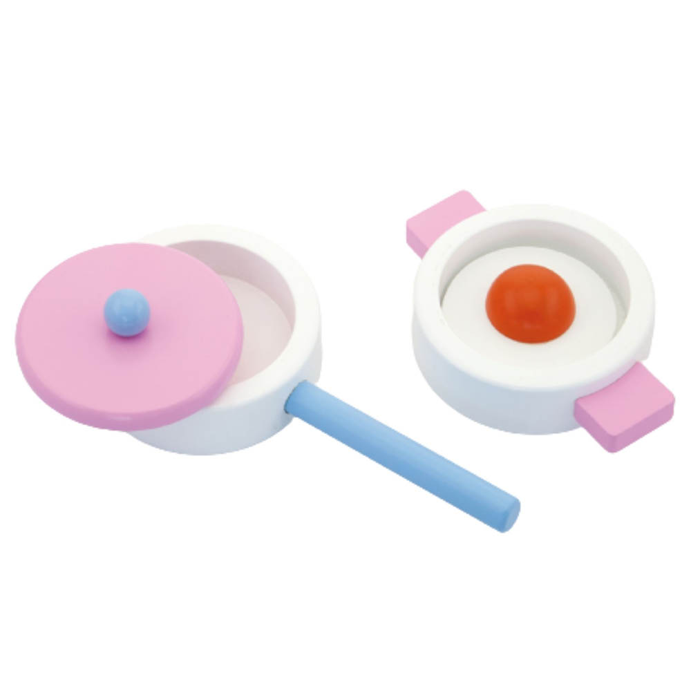 Viga - Wooden Play Food Set - Pot, Pan & Egg