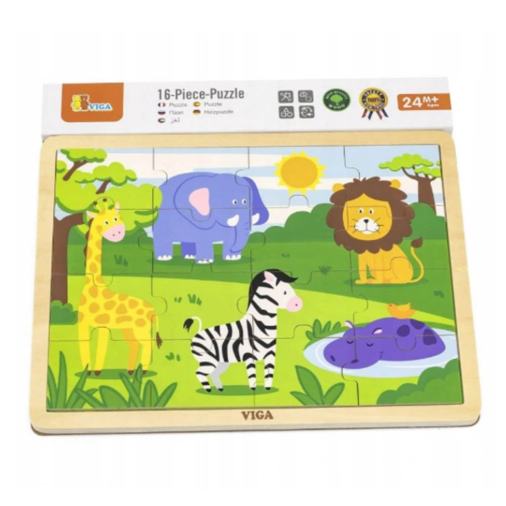 Viga - Wooden Puzzle - Safari (16pcs)