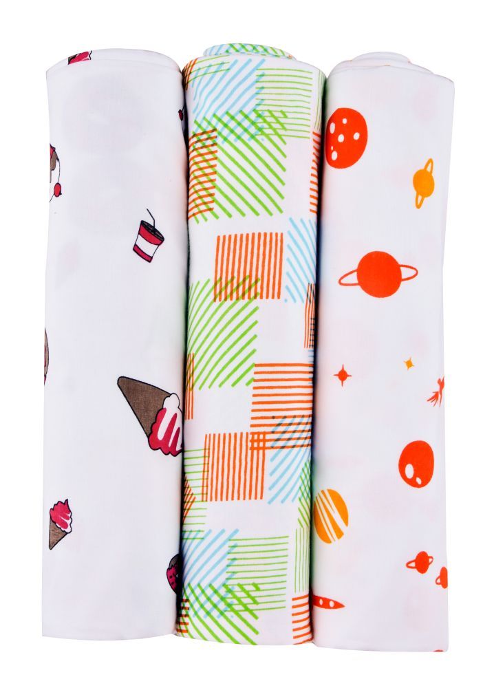 Wonder Wee - Baby Swaddle Blanket Pink Food Pack of 3 - 112cm x112cm