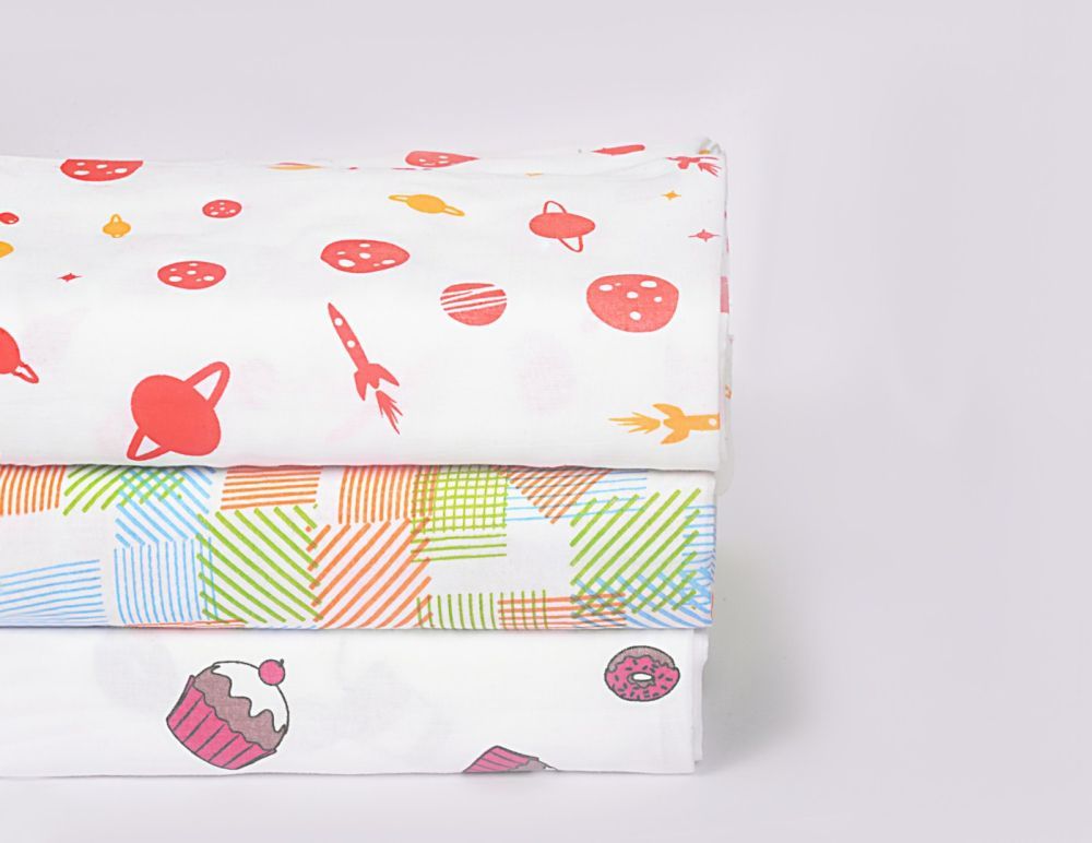 Wonder Wee - Baby Swaddle Blanket Pink Food Pack of 3 - 112cm x112cm
