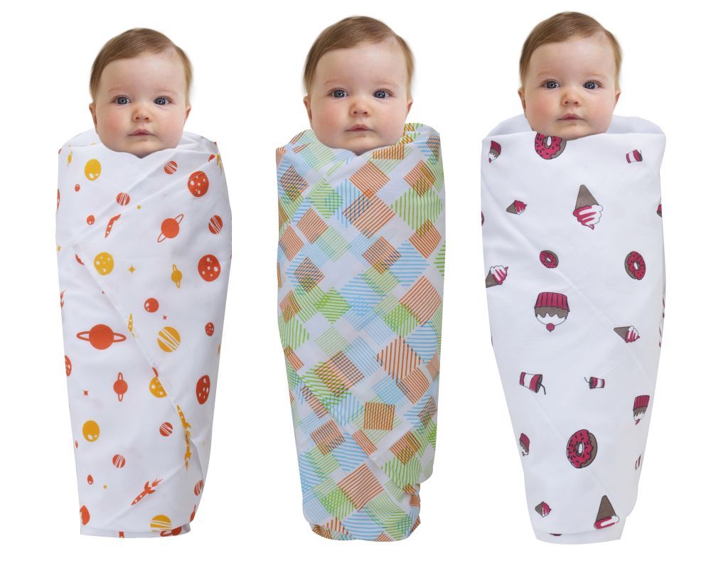 Wonder Wee - Baby Swaddle Blanket Pink Food Pack of 3 - 112cm x112cm