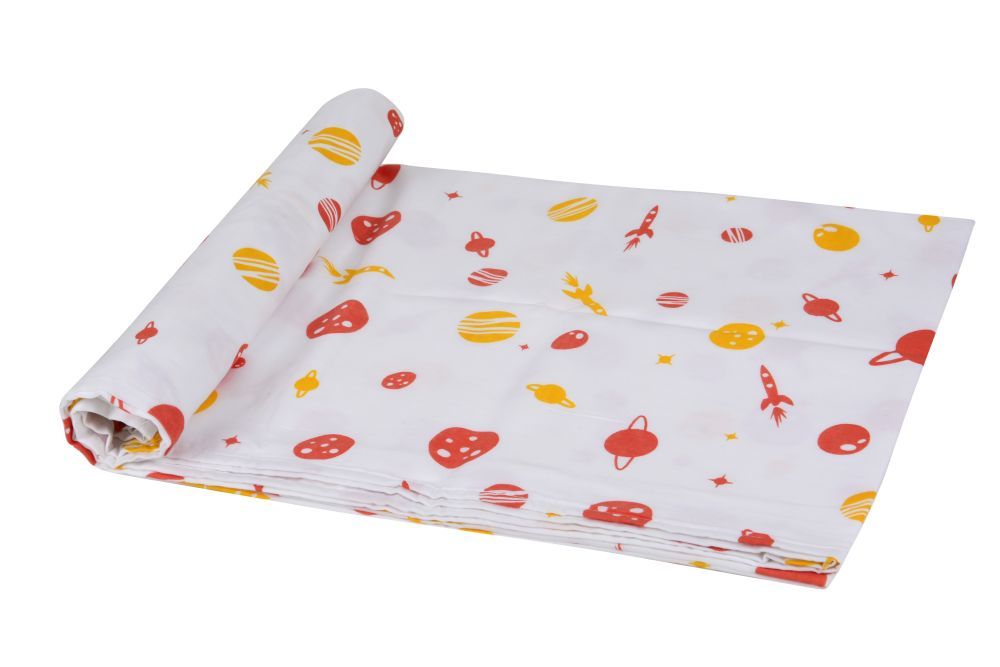 Wonder Wee - Soft and Smooth Mulmul Faric Baby Swaddle Wrap Pack of 1 - 112cm Orange Space