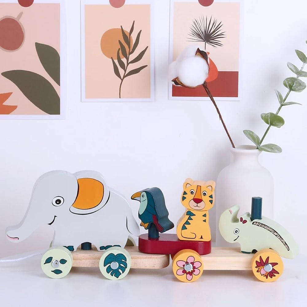 Woody Buddy - Safari Parade Pull Along - Grey