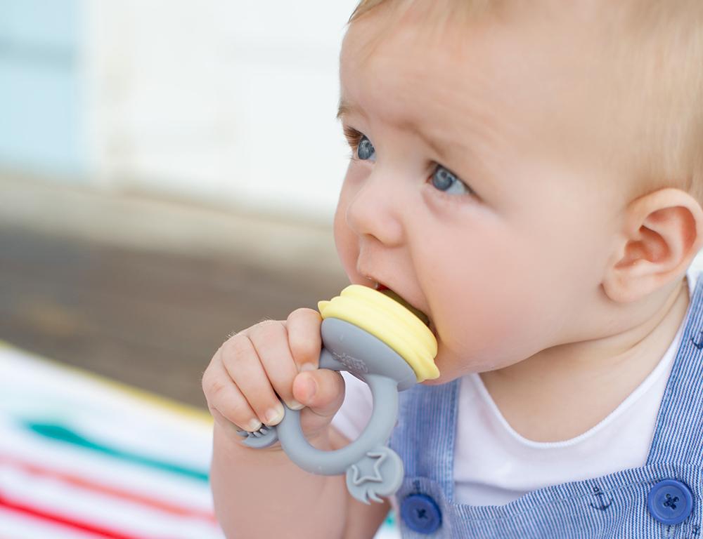 Cherub Baby - Silicone Fresh Food Feeder + Teether - Yellow/Grey 