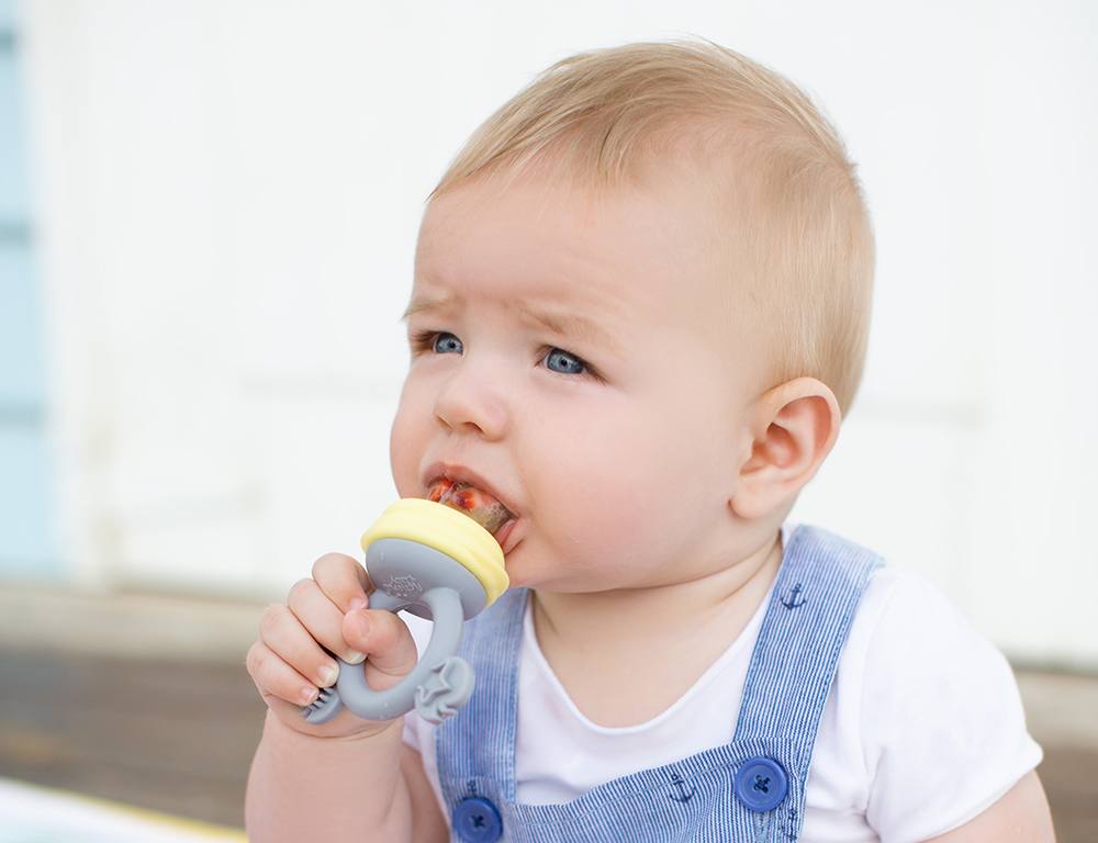 Cherub Baby - Silicone Fresh Food Feeder + Teether - Yellow/Grey 
