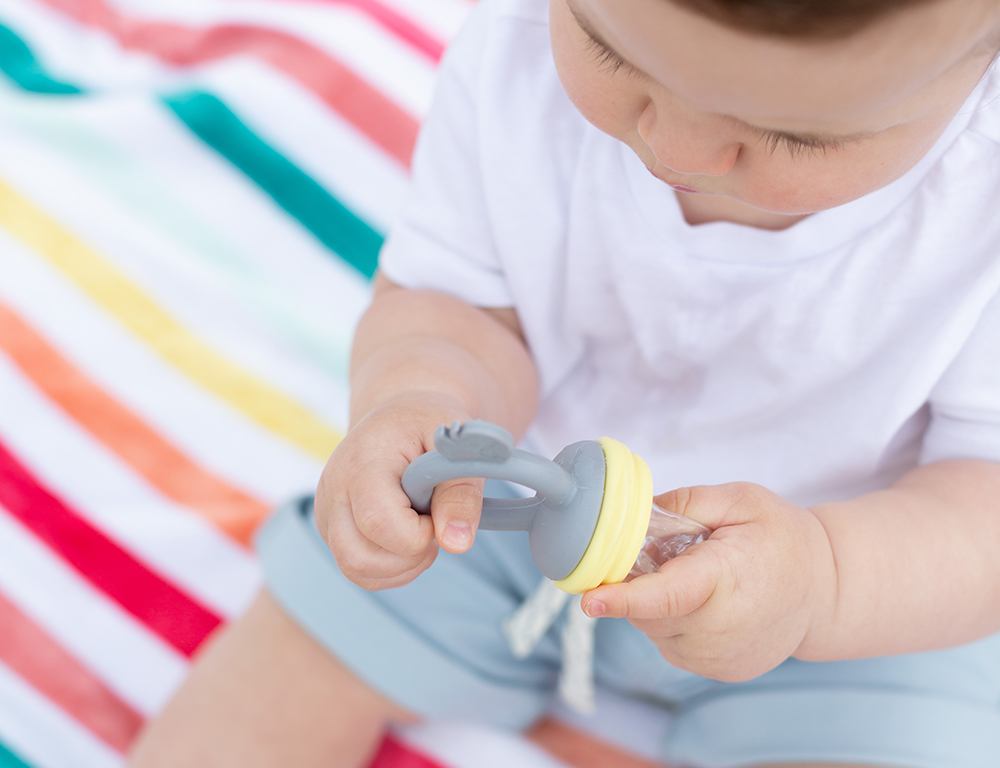 Cherub Baby - Silicone Fresh Food Feeder + Teether - Yellow/Grey 