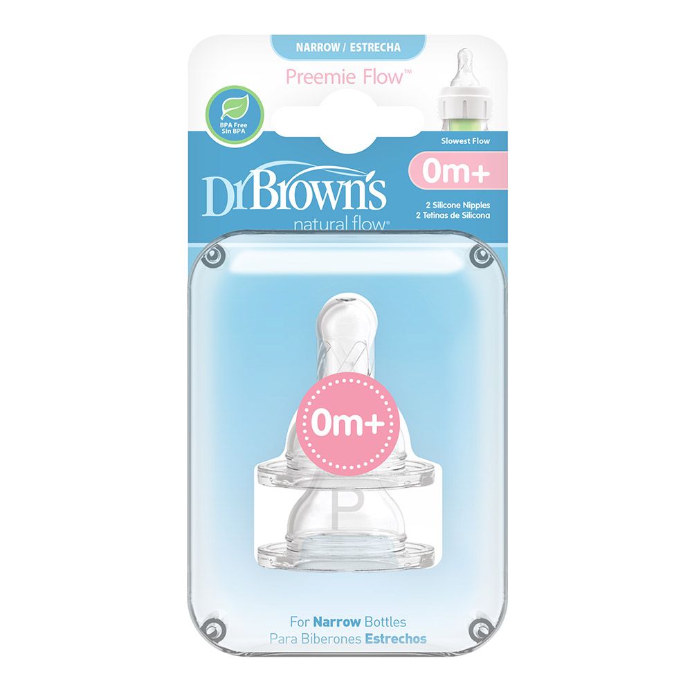 DrBrowns - Preemie Flow Silicone Narrow Neck Options+ Nipple Teat - 2pcs