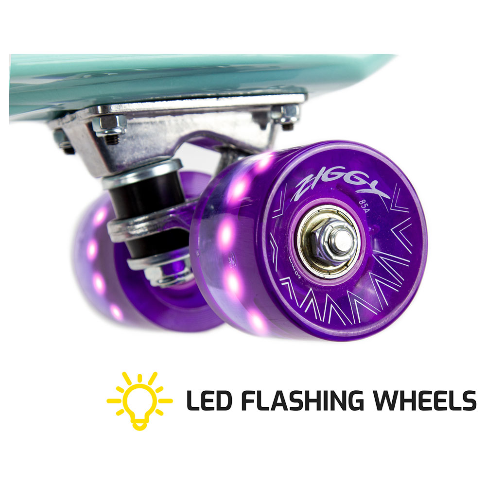 Ziggy Skateboard Mini Cruiser with LED Wheels – Aqua Color Kids Cruiser Board