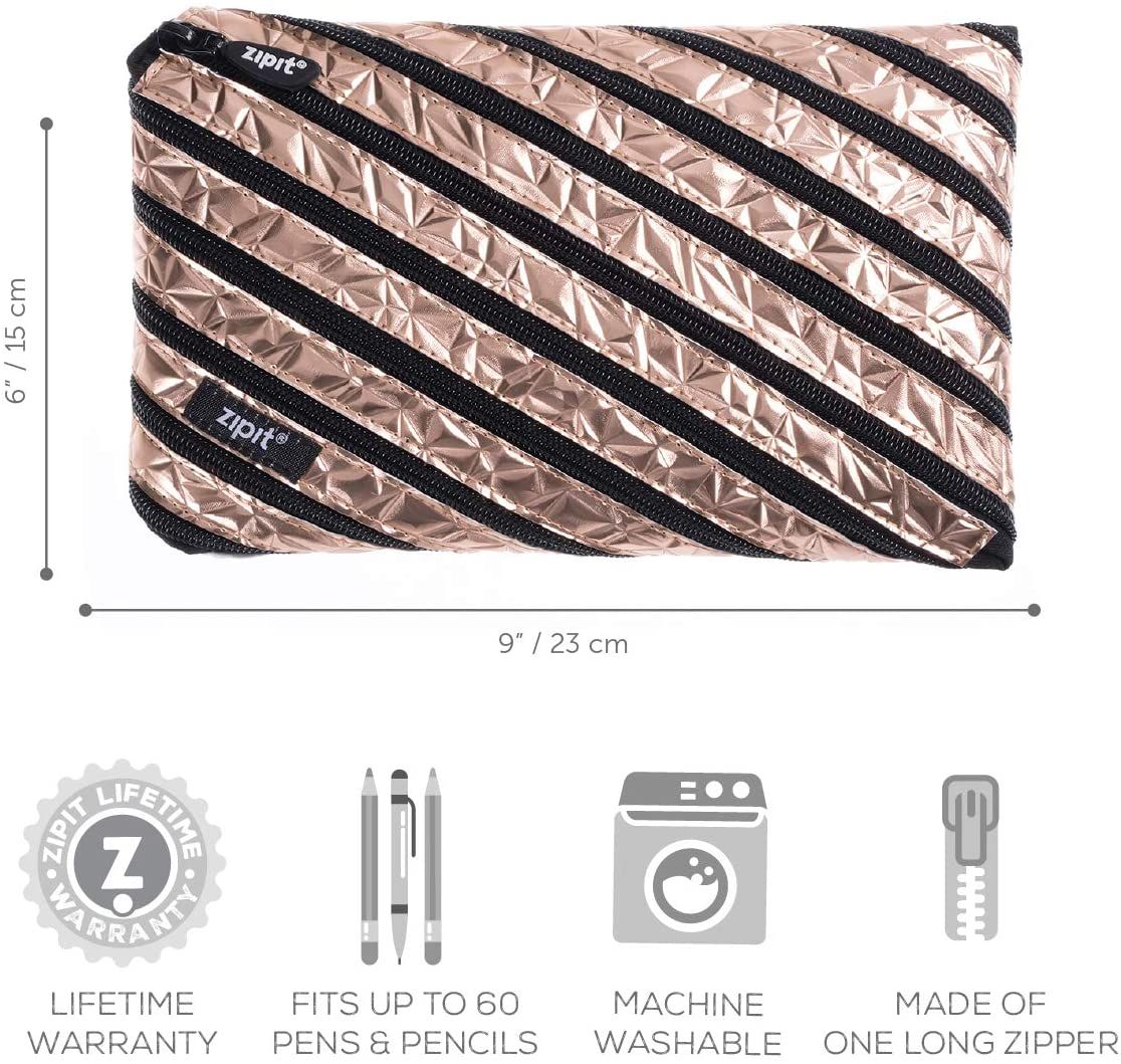 Zipit - Metallic Big Pencil Case/Cosmetic Makeup Bag, Rose Gold