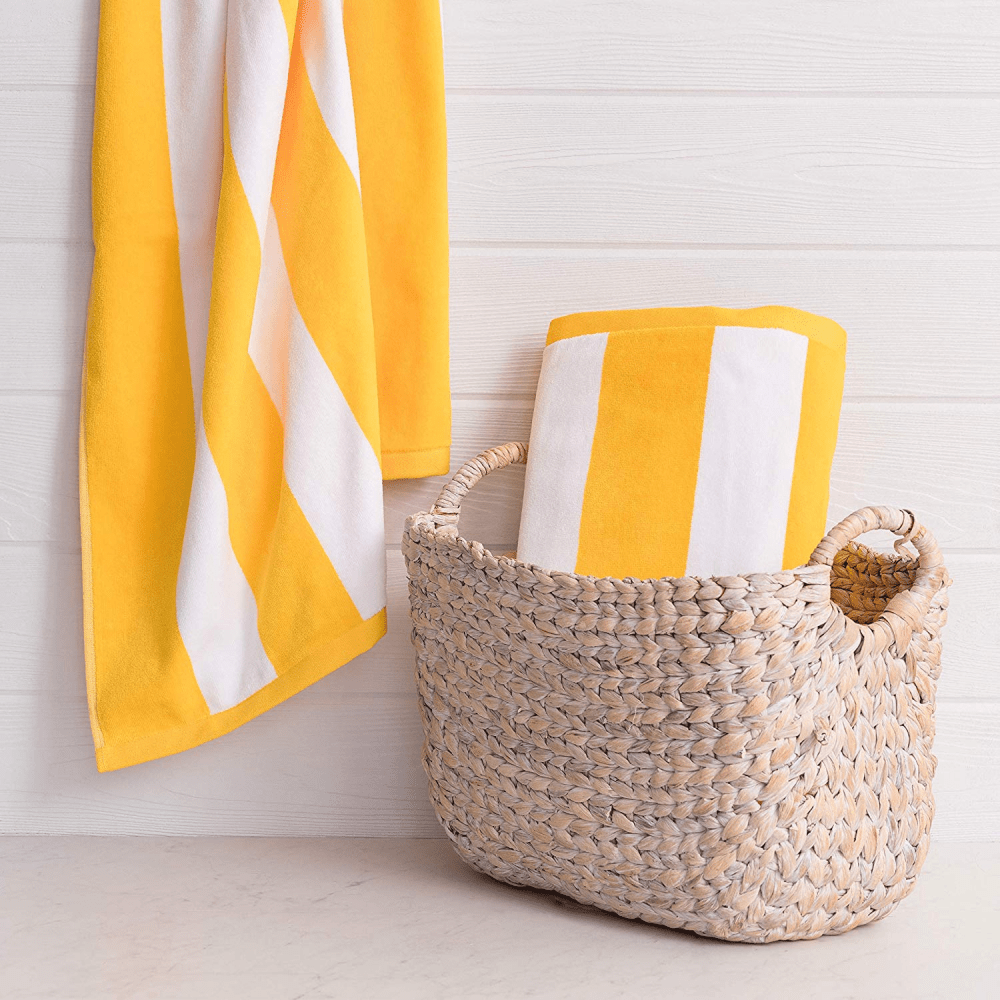 BYFT - Petunia Yellow White Cabana Stripe 100% Cotton Pool TowelSet of 2 Pcs