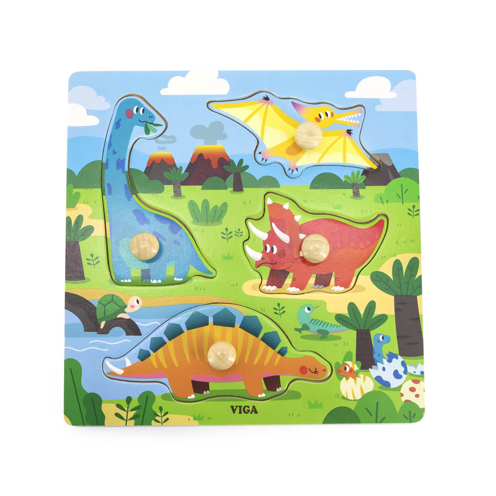 Viga - Wooden Knob Puzzle - Dinosaurs