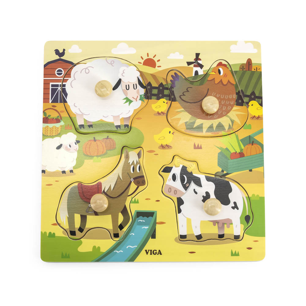 Viga - Wooden Knob Puzzle - Farm Animals