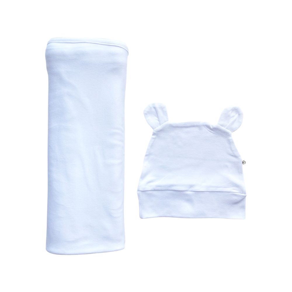 Baby Boss ME - Organic Bamboo Swaddle & Beanie Set - White