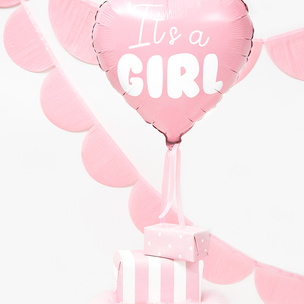 Party Deco - Foil Balloon Heart - It's a girl - 45cm - light pink