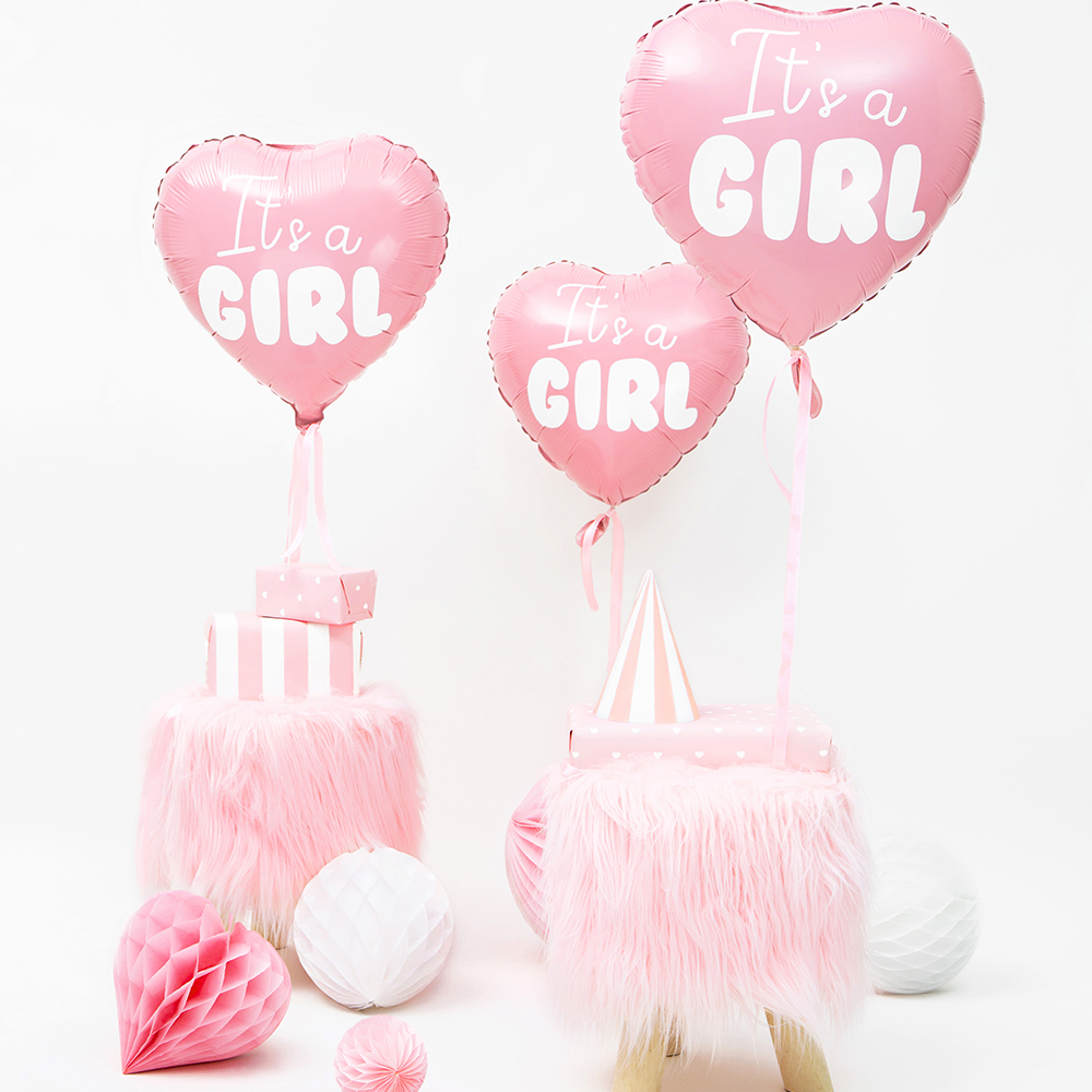 Party Deco - Foil Balloon Heart - It's a girl - 45cm - light pink