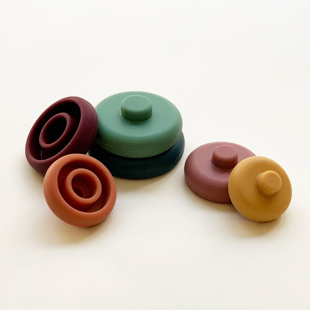Peanut - Silicone Stacking Rings Toy - Solid Mix - 6 pcs