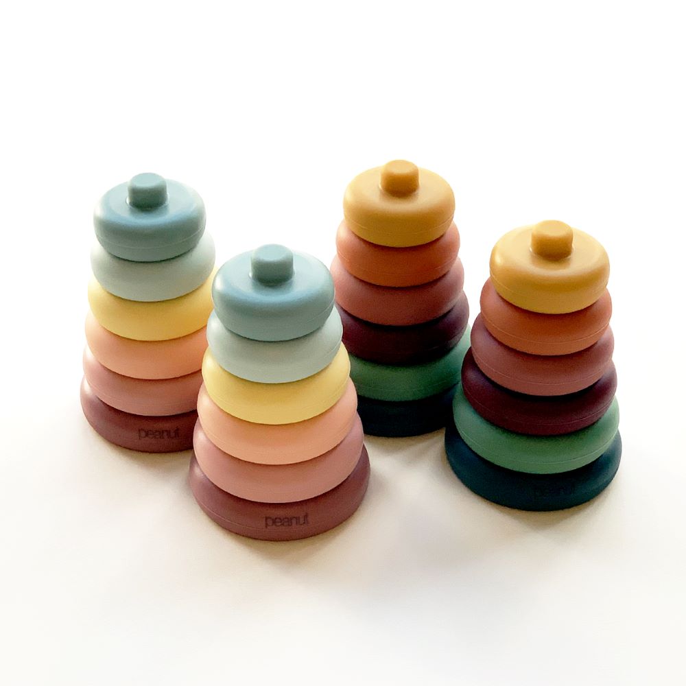 Peanut - Silicone Stacking Rings Toy - Solid Mix - 6 pcs