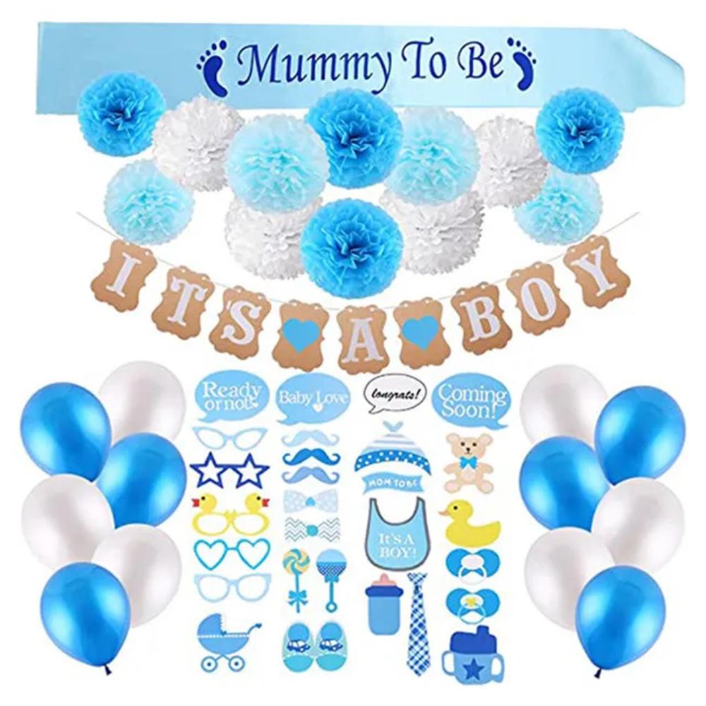 Brain Giggles - Baby Shower Decoration Kit - Boy - 56 Pieces