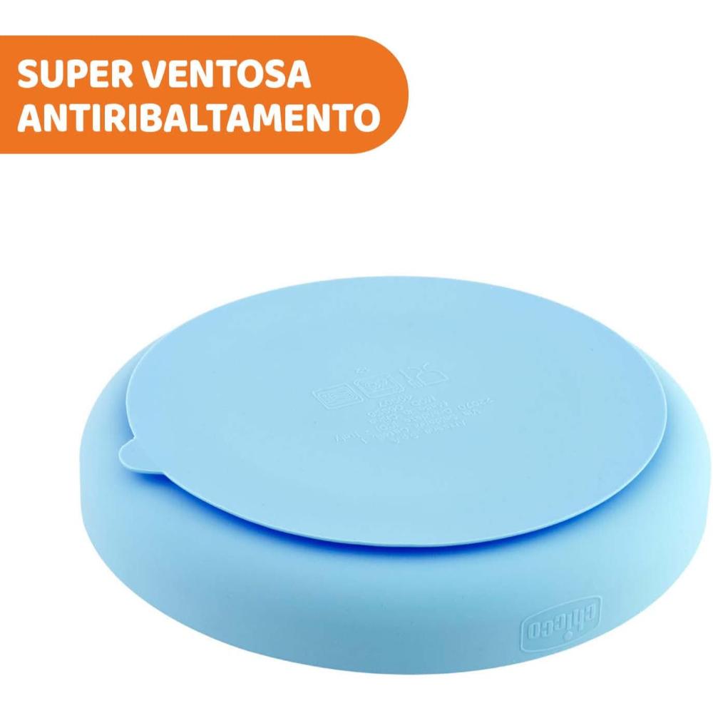 Chicco - Easy Menu Silicone Plate with Suction Cup 12m+ - Blue