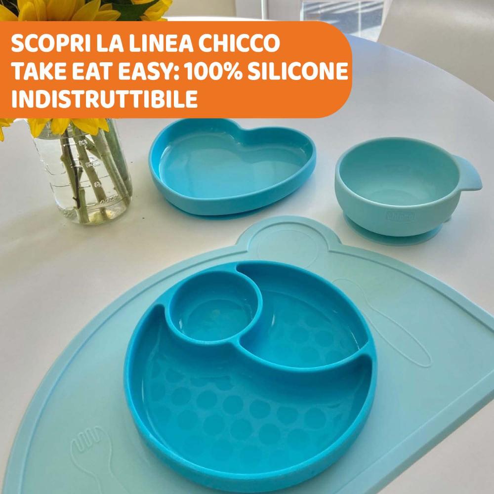 Chicco - Easy Menu Silicone Plate with Suction Cup 12m+ - Blue