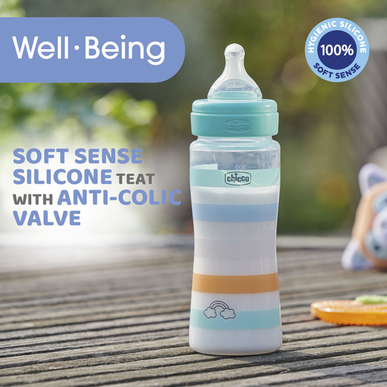 Chicco - Well-Being Plastic Feeding Bottle 330ml Fast Flow Silicone - Green