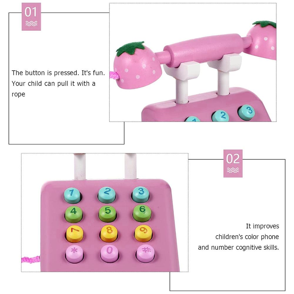 Factory Price - Wooden Pretend Telephone Toy - Pink