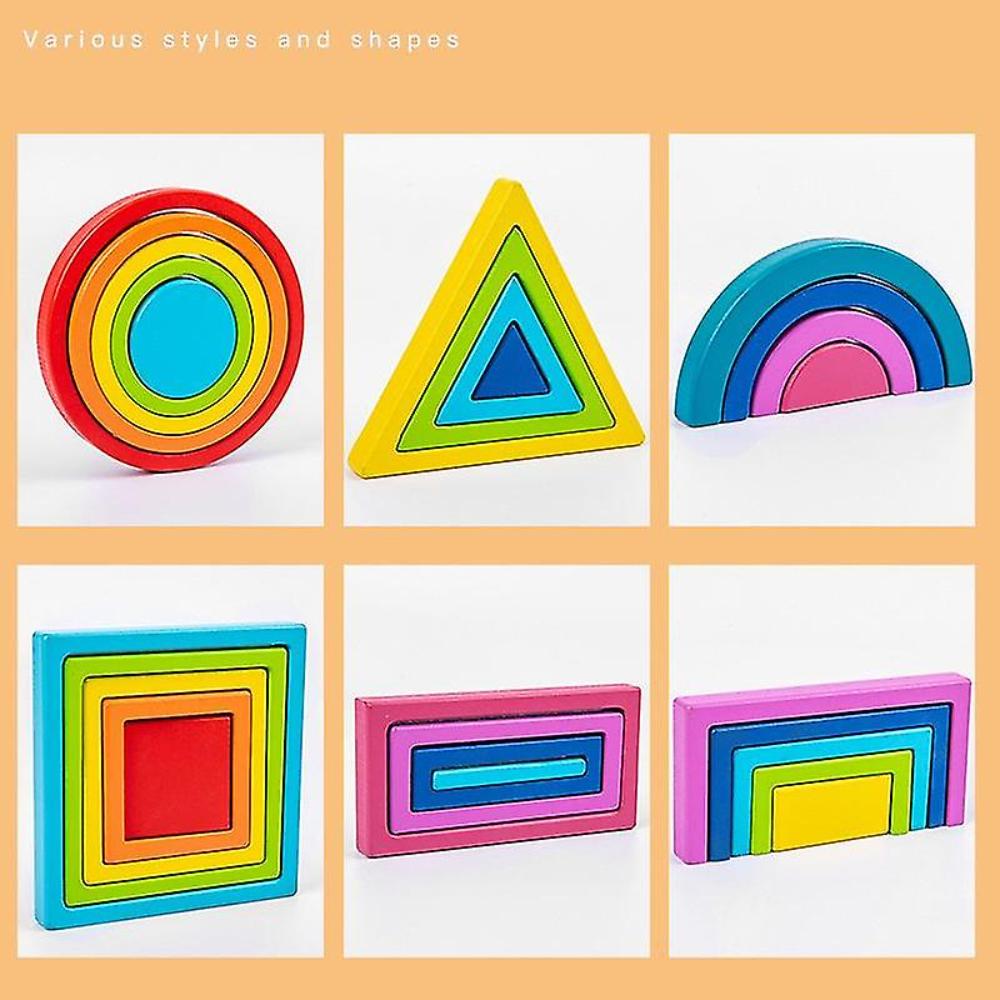 Factory Price - Wooden Rainbow Geometrical Stacking & Building Blocks - 26pcs