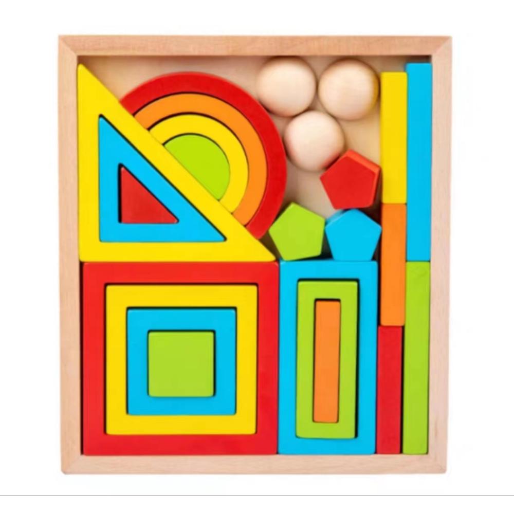 Factory Price - Wooden Rainbow Geometrical Stacking & Building Blocks - 26pcs
