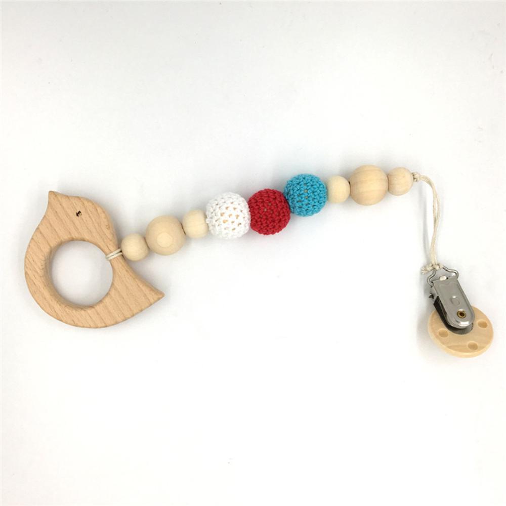 Factory Price - Wooden Teether with Pacifier Clip - Bird