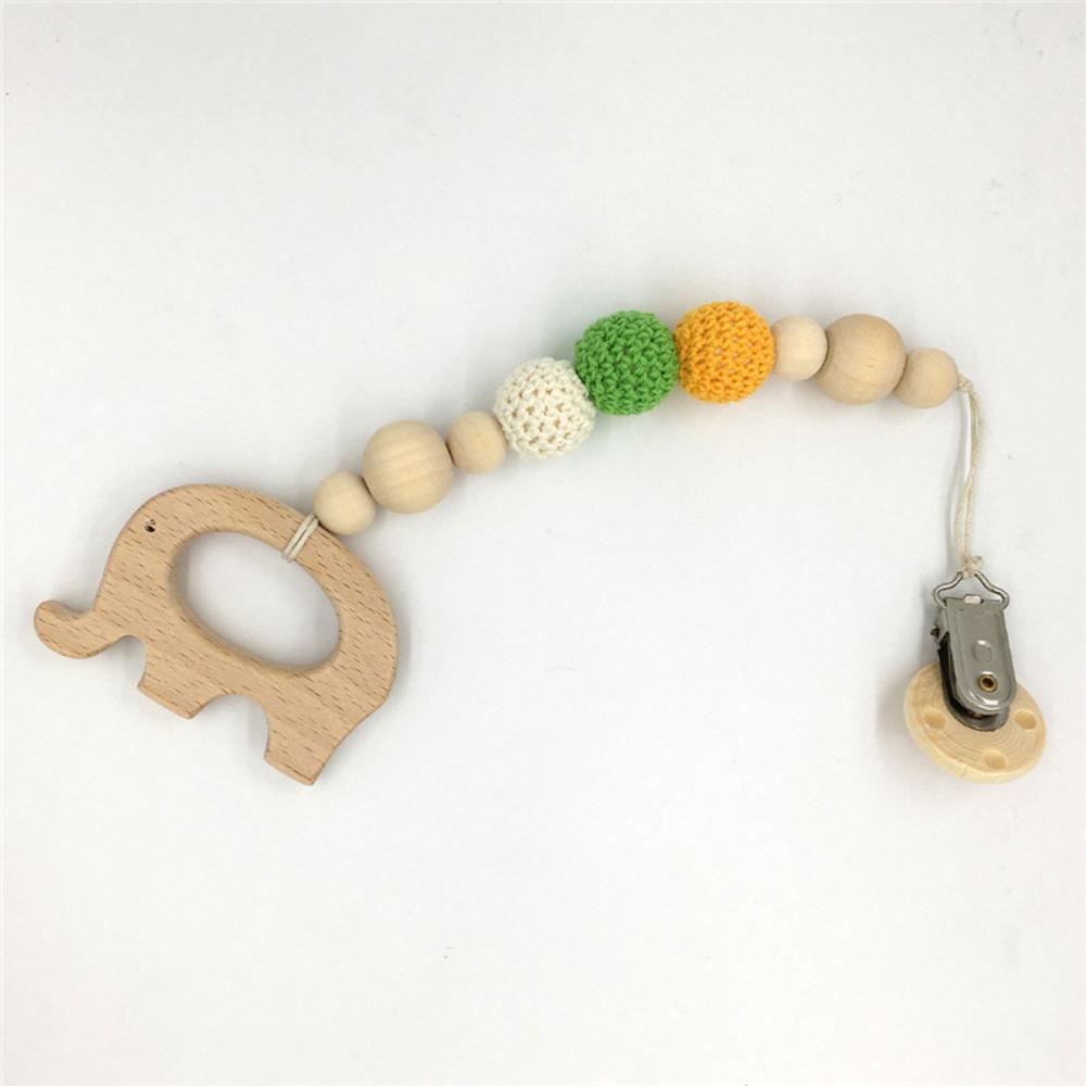 Factory Price - Wooden Teether with Pacifier Clip - Elephant
