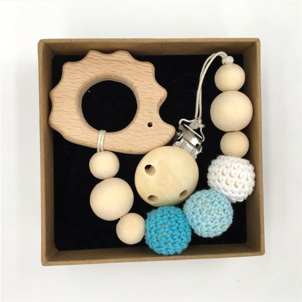 Factory Price - Wooden Teether with Pacifier Clip - Hedgehog