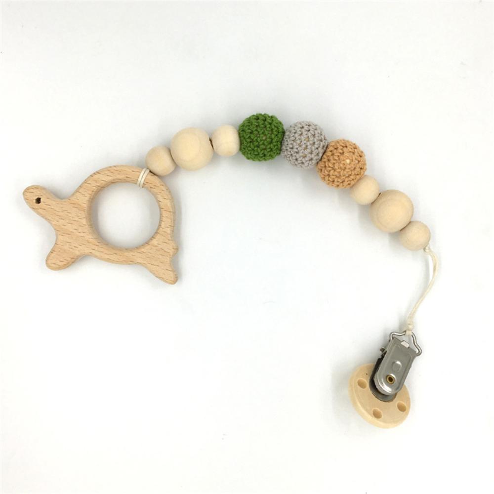 Factory Price - Wooden Teether with Pacifier Clip - Tortoise