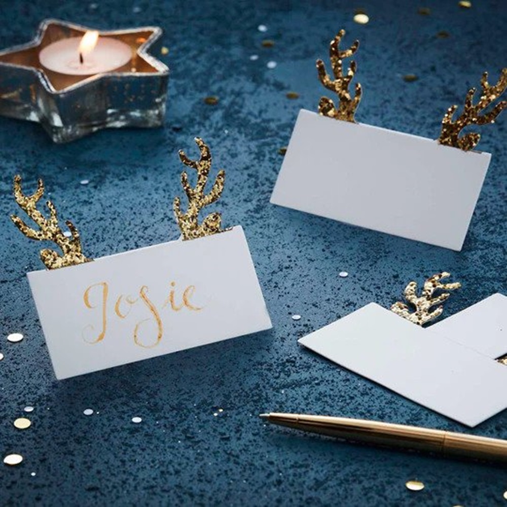Ginger Ray - Gold Glitter Antler Shaped Christmas Place Cards