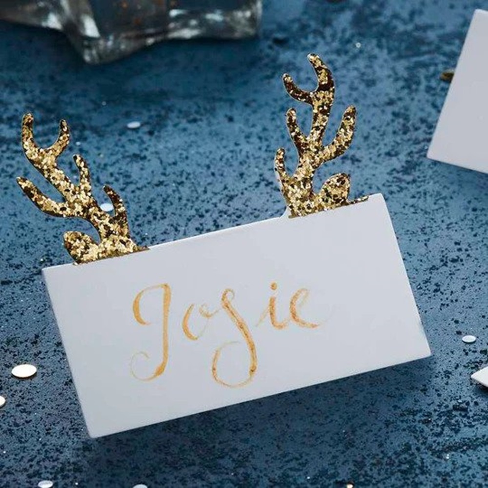 Ginger Ray - Gold Glitter Antler Shaped Christmas Place Cards