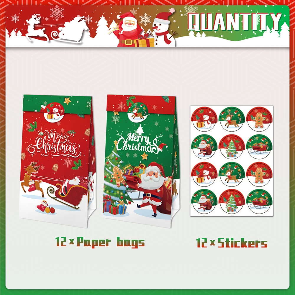 Highland - 12 Pc Christmas Gift Bags with Sealing Stickers