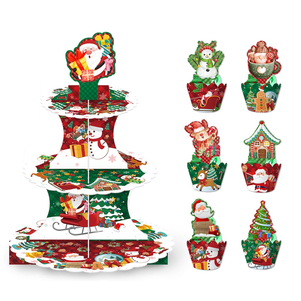 Highland - 3 Tier Christmas Cake Stand Cupcake Topper Wrap Set